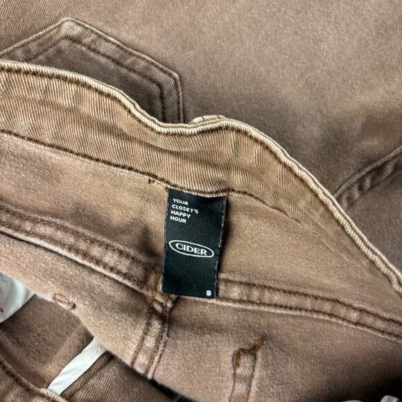 CiderSz S Brown Flare Denim Jeans High Waist Fall Belt Loop Pockets Frayed Hem - Picture 9 of 9